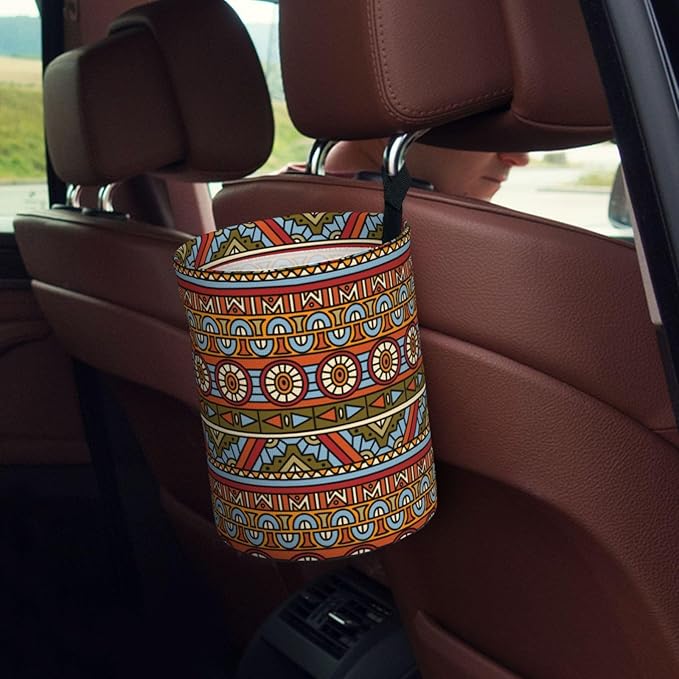 OEDTF Bohemia Car Trash Can,Car Accessories Waterproof Car Organizer Foldable Portable Trash Bin Can Be Hung on The Back Seat Garbage Can for Various Cars
