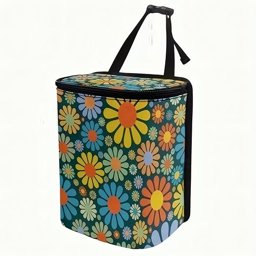 Vehicle Trash Can & Organizer – Leak-Resistant 5L Portable Garbage Bin with Lid & Pockets for SUV, Truck & Car | Collapsible & Washable (Vibrant Flowers)