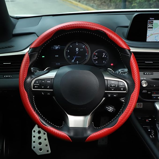 3pcs Carbon Fiber Car Steering Wheel Cover, Segmented Anti-Skid Steering Wheel Protector, Universal 99% Steering Wheel, Butterfly Steering Wheel Cover Women Men, Car Accessories Interior (Red)