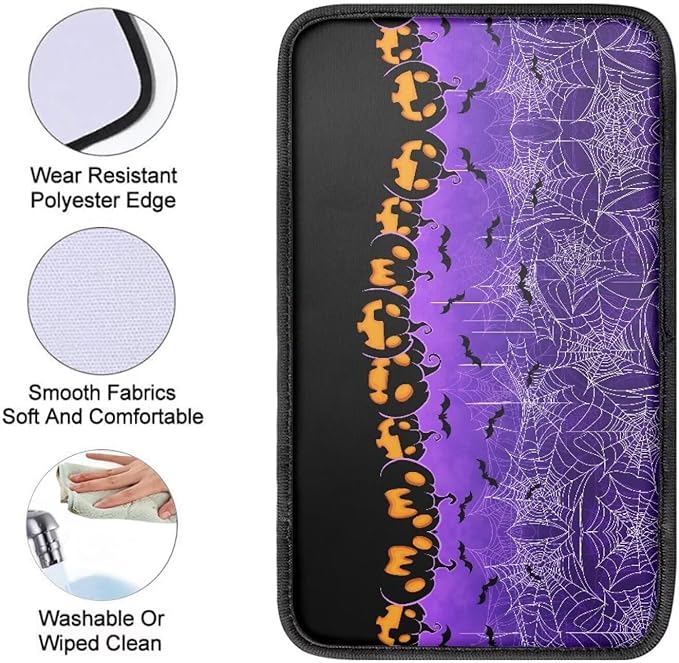 Mintutlipy Car Center Console Cushion Cover Car Interior Accessories Universal 12.3×7.5 Inches Automotive Armrest Protector-Halloween Spider Web Pumpkin