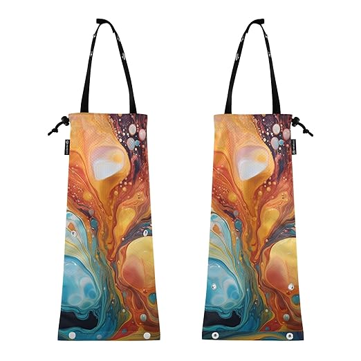 ALAZA Hanging Car Trash Bags Garbage Bag Trash Can for Back Seat Small Marble Orange Blue Washable Storage Bag Retractable 2 Pack