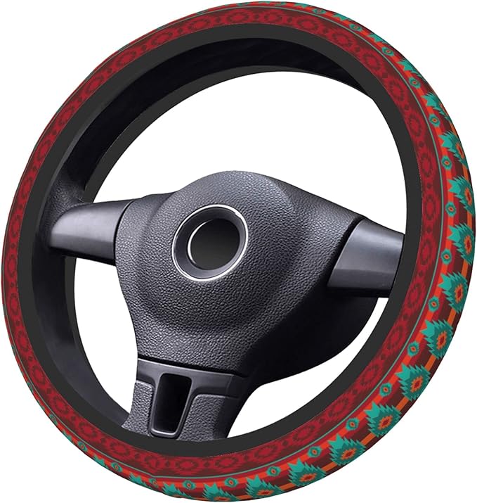 Red Southwestern Steering Wheel Cover for Women Men Girls, Universal 15 Inch Anti Slip Steering Wheel Protector Car Accessories Interior for Auto Truck SUV