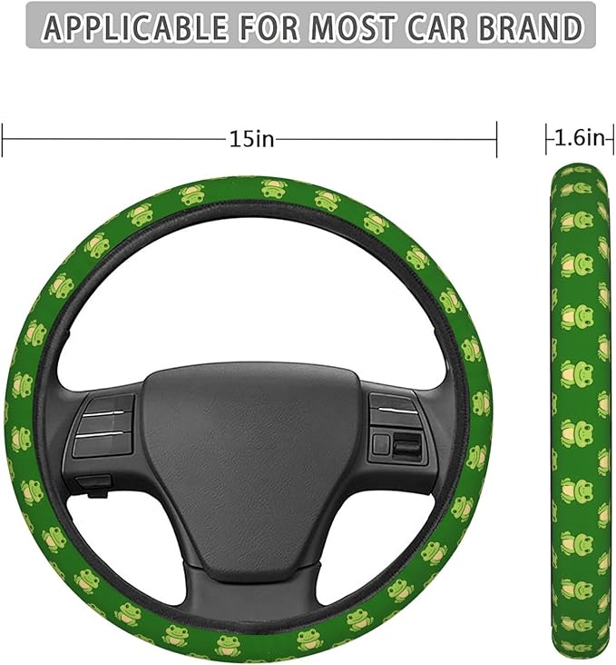 FeHuew Cute Green Frogs Steering Wheel Cover for Women, Girls 15 inch Universal Auto Car Anti Slip Wrap Steering Wheel Covers Fit for Vehicles, Truck, SUV