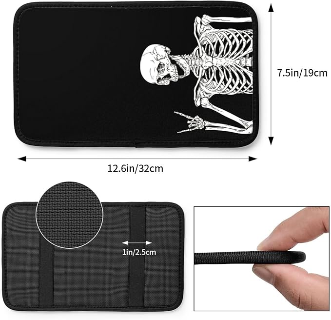 DORKEIXIA Black Funny Skull Human Skeleton Auto Center Console Armrest Pad Universal Car Center Console Cover Seat Box Cover for Sedan, Van, SUV, Truck Car Accessorie