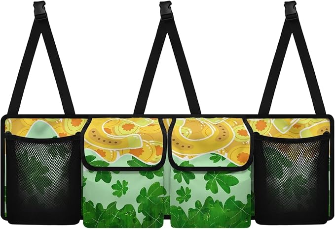 CLOHOMIN Green Leaf Car Trunk Organizer St. Patrick's Day Car Storage Organizer Washable Backseat Hanging Large Storage with Adjustable Strap Collapsible Car Storage Bag for Sedans, Trucks, SUVs