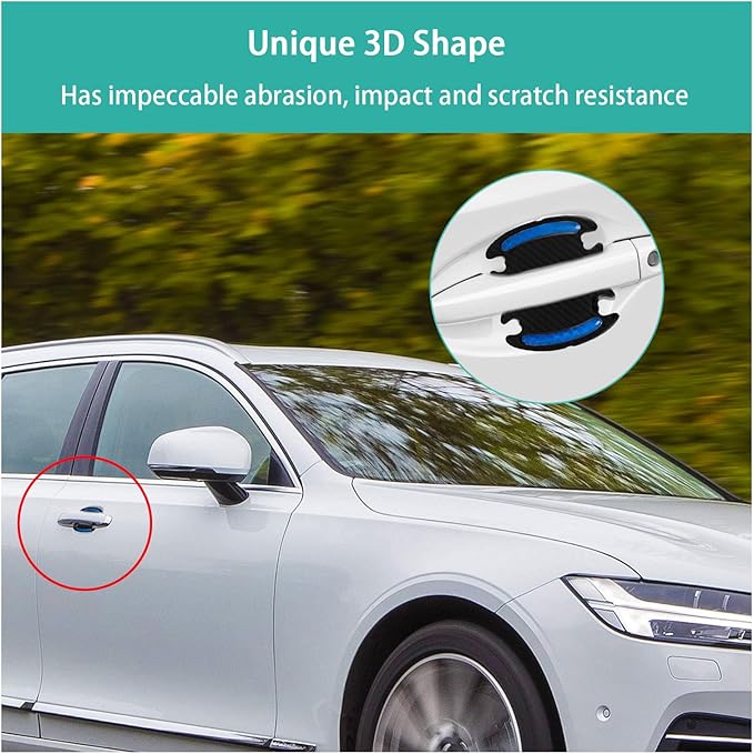 Augeny 4PCS Car Handle Protector Reflective Stickers, Universal 3D Carbon Fiber Auto Door Paint Guard, Anti-Scratch Bowl Protective Film for Most Cars (Blue)