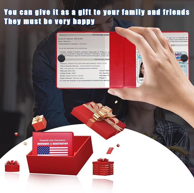 Ziciner Car Registration Insurance Holder, 2Pack Essential Auto Card Document Glove Box Organizer with Velcro Closure, Universal Car Accessories Perfect for Men & Women (Red/Blue Flag)