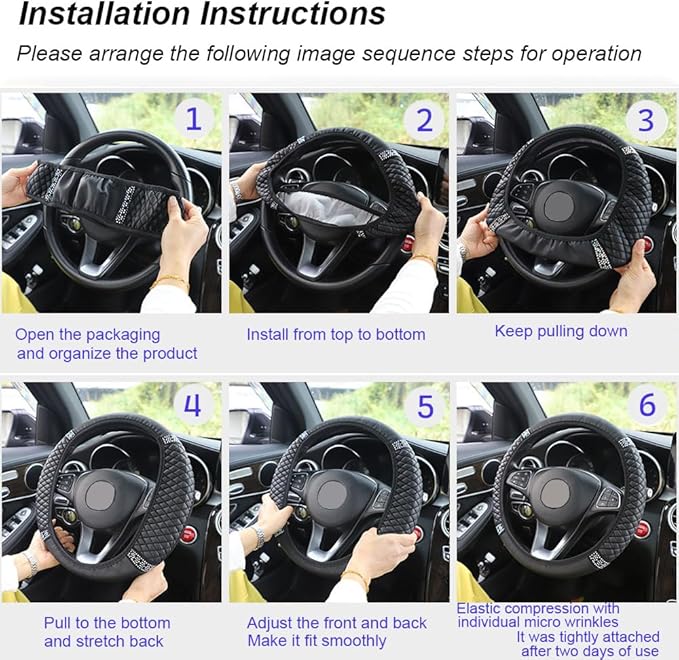 WLERIR Microfiber Leather Steering Wheel Cover with Anti-Slip Lining Universal Car Accessory for Steering Wheel with a Diameter of 14.5-15 inch (Blue)
