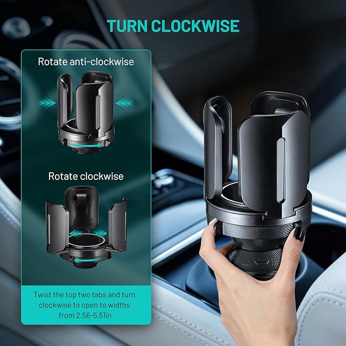 2 Pack Car Cup Holder Expander Adapter (Adjustable) This Hill All Purpose Cup Holder Expander for Car with Rubber Fits Less Than 5.51" Large Bottles & Mugs & Foods & Drinks