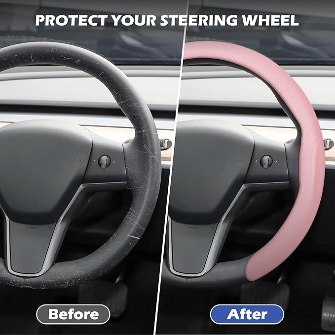 frani Nappa Leather Steering Wheel Cover, Universal 15 Inch Premium Non-Slip Steering Wheel Cover Pink