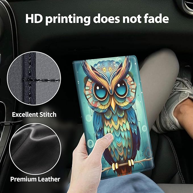 Mxfdegf Car Registration & Insurance Holder, Leather Glove Box Organizer, Cool Accessories for ID, Driver's License Cards & Essential Documents, Business Cards, Men & Women, Fantasy Owl