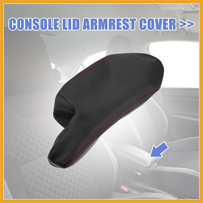 Car Center Console Armrest Cover for Mazda 3 2014-2016 Faux Leather Interior Arm Rest Cover Elbow Cushion Pad Black Red Stitches Replacement
