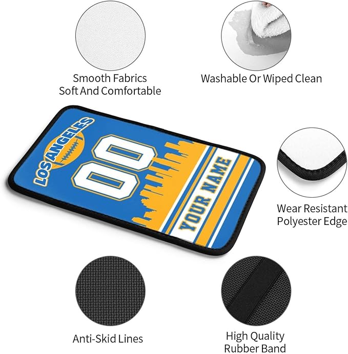Custom Los Angeles Car Armrest Covers Personalized Football Style with Name Number Customized Auto Center Console Pad Car Handrail Box Cushion for Most Vehicle Decor Accessories, Fans Gift