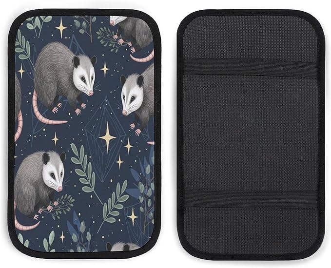 Opossums Stars Leaves Car Center Console Decor Handrail Armrest Box Cushion Interior Covers Car Protector Pad Lid Cover Accessories Universal Fit for Auto Truck Vehicles