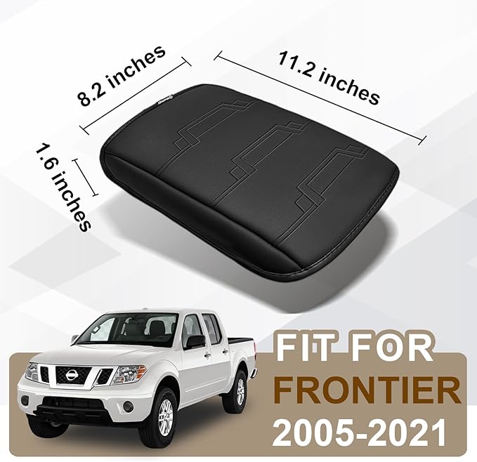 Muslogy Center Console Armrest Cover Compatible with Nissan Frontier 2005-2021 & Nissan Xterra 2005-2015 Accessories Comfort Armrest Pad Cushion Box Lid Cover Vegan Leather Protector Regular Thick
