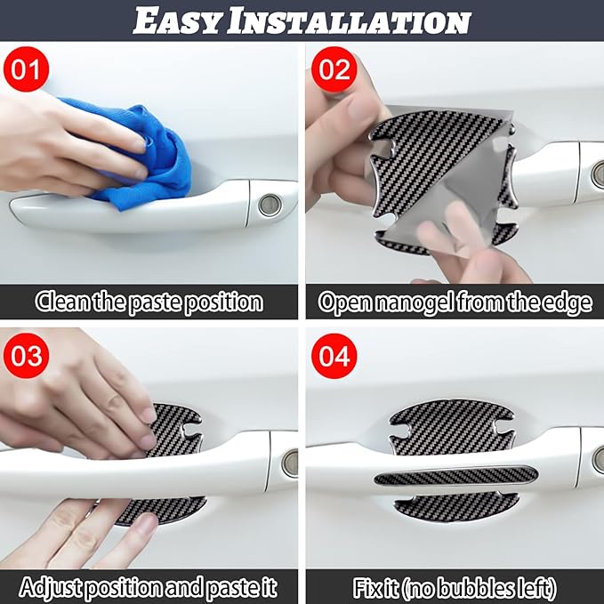 WORCAS TPU Carbon Fiber Like Car Door Handle Cup Protective Sticker Auto Door Paint Guard Car Door Cup Scratch Protection Films Universal Door Handle Cups Protective Pad (m+h)/8pcs