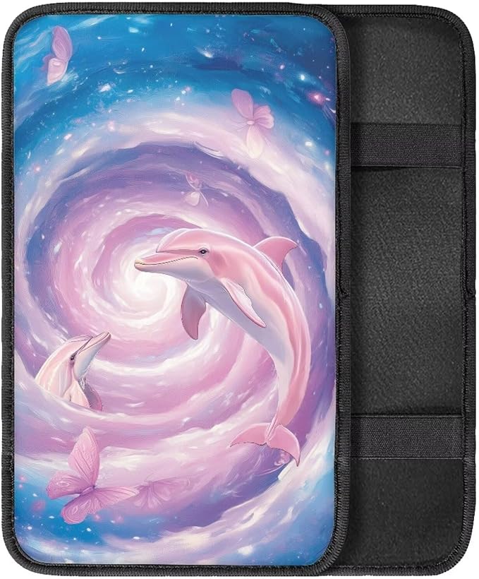 Pink Dolphin Auto Armrest Console Accessories Center Console Cover Soft Car Console Covers Protect from Pet Claws Fit Most Cars, Truck, SUV, or Van