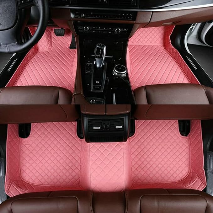 Custom Fit Car Floor Mats for Most Cars, SUVs, Trucks - Waterproof PU Leather All-Weather Floor Liners - Durable Anti-Slip Interior Car Accessories to Protect Vehicle Floors (Pink)