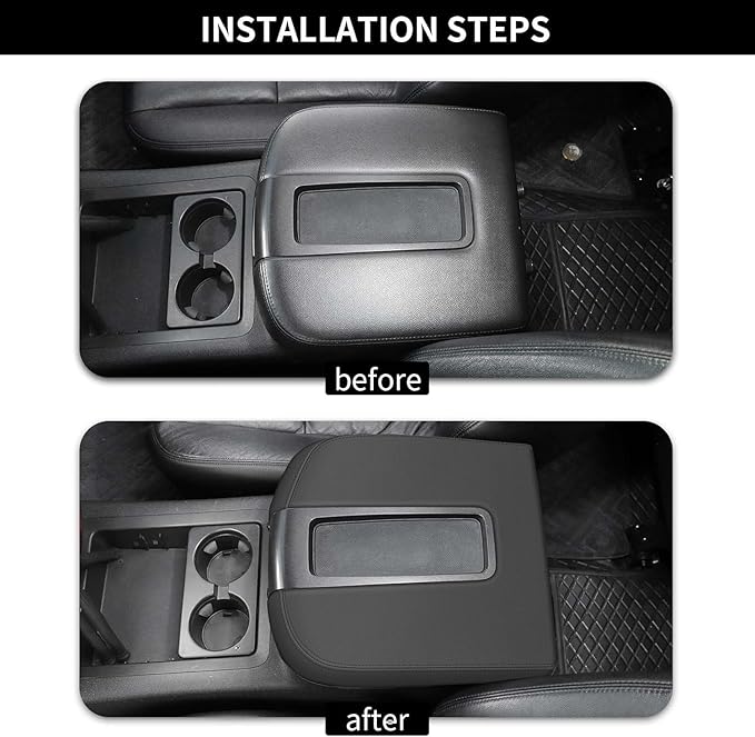 AOMSAZTO Console Covers for 2007-2014 Chevy Silverado/Tahoe/Suburban/Avalanche | GMC Sierra/Yukon/Yukon XL Armrest Covers Leather Black with Black Stiches