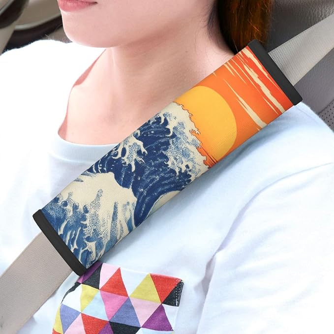 Wave Steering Wheel Cover Elastic Non-Slip Car Steering Wheel Covers with Seat Belt Shoulder Pad for Women Men