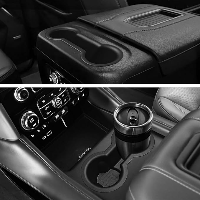Muslogy Center Console Organizer & Cup Holder Inserts Compatible with 2021-2025 2026 GMC Yukon Chevy Tahoe Suburban Accessories Front & Rear Drink Holder & Armrest Storage Box(Power Sliding Console)