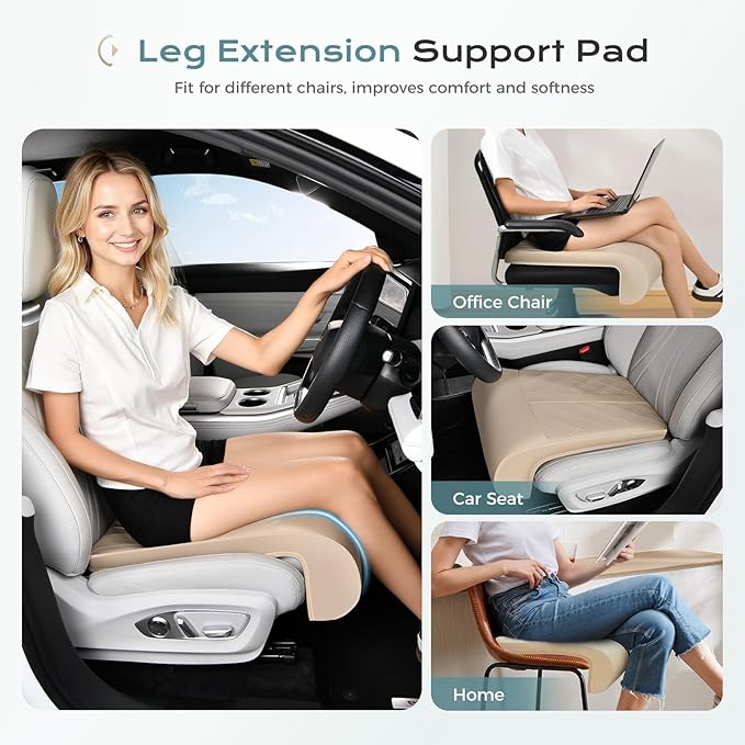 Coverado Car Seat Leg Extender, Leg Support Cushion, Car Leg Extension Cushion for Driver Seats, Universal Car Seat Extender Leg Support, Leather Car Seat Cushion for Long Driving (Beige)