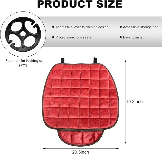 Car Seat Cushion, Soft Plush Auto Seat Cover with Non-Slip Silicone Bottom & Storage Pocket, Universal Breathable Vehicle Seat Cushion Pad for Car Truck SUV, Car Accessories (Red)