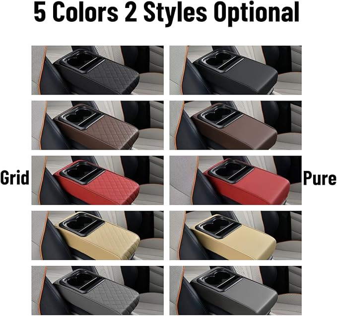 Center Console Cover Car Armrest Box Pad Leather Arm Rest Cushion with Cup Holder Mobile Phone Storage Armrest Protection Pad for Car (Pure Black, 13.58 * 8.07 * 2.95 inch)