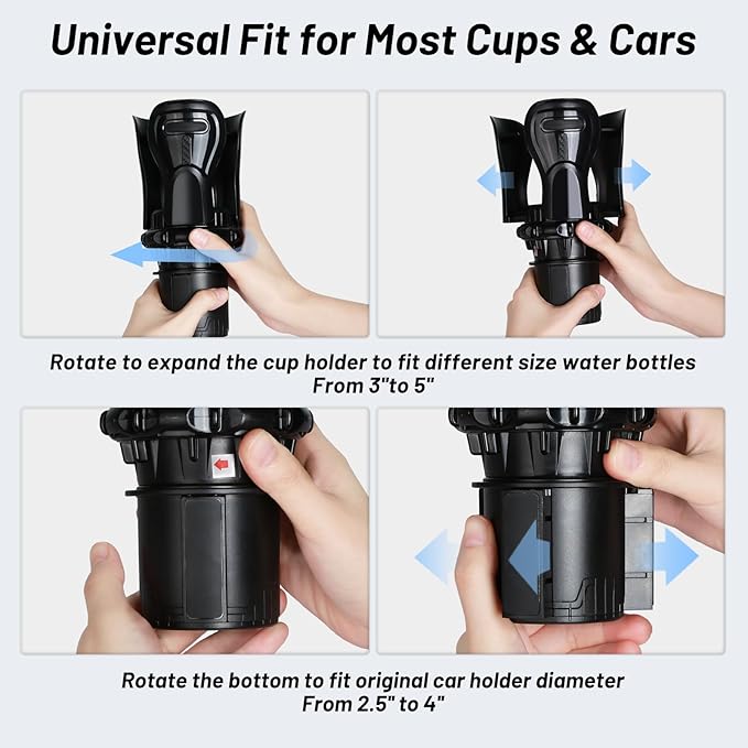 Car Cup Holder Expander, Cup Holder Insert Adapter with Expandable Arm and Adjustable Base,Fits Car, Truck, RV, SUV 12-64 oz and Big Bottles Mugs in 3'' - 6.2''Most Coffee Mugs Bottles,Cups