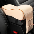 SPANICE Auto Center Console Armrest Pillow Pad, Car Armrest Cushion Soft Memory Foam with Phone Holder Storage, Pockets Bag Seat Cushion Universal Fit for Most Car (Beige)