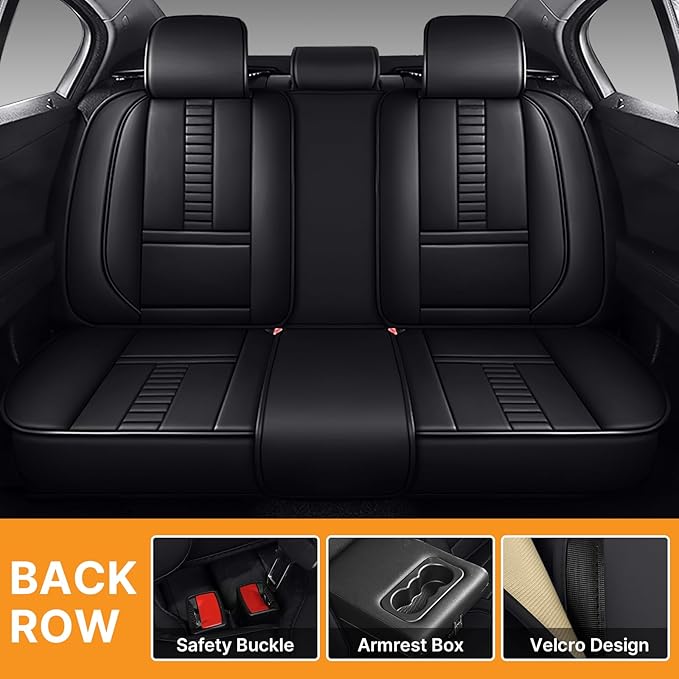 Pengchen Waterproof 5 Car Seat Covers for Audi 1999-2025 95% Models, Premium Faux Leather Automotive Front and Back Seat Protectors Compatible with Airbag Black & Black Line