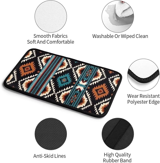 Aztec Car Center Console Pad Boho Native American Armrest Cover Cushion Southwestern Western Auto Interior Accessories Turquoise Blue Anti-Scratch Armrest Seat Box Lid Covers