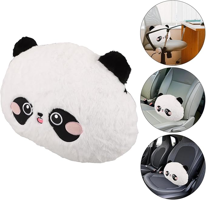 Lumbar Support Pillow for Car Seat Cushion with Cartoon Panda Cover, Plush Back Rest for Driver and Office Chair, Soft Airplane Neck Pillow for Lower Back Relief