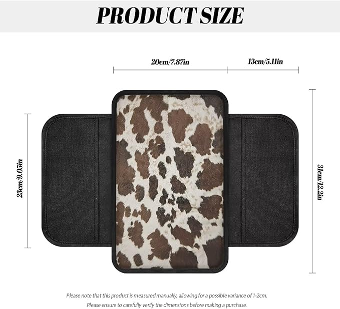 Boatee Cow Print Auto Center Console Cover Armrest Pad for Car Console Mat Universal Arm Rest Organizer for Vehicle Interior Protector Automotive Accessories Stylish Armrest Storage Box Mat Brown