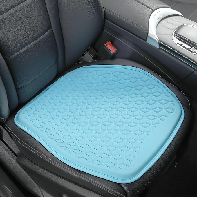 Thin Gel Seat Cushion for Car Seat, Office Chair, Wheelchair, Golf Cart - Non-Slip Car Seat Cushions with 0.7 Inch Gel - Sciatica & Coccyx Pain Relief (Fabric, Blue)