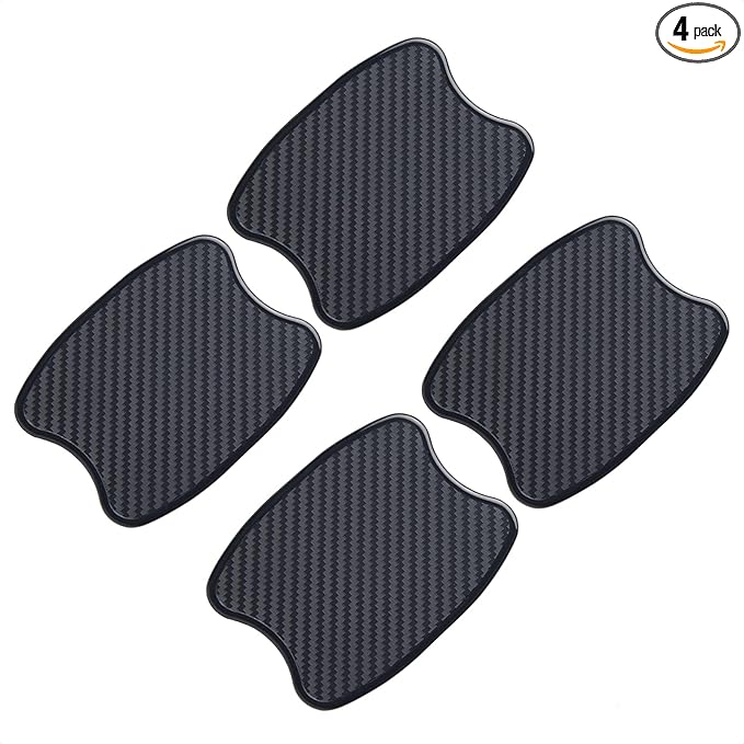 TANGSEN 4Pcs Universal 3D Carbon Fiber Texture Automotive Door Cup Handle Recess Paint Protector Cover Scratch Non-Marking TPU Personalize Pad Sticker (S)