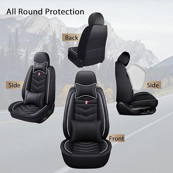 MVRVMV Luxury Car Seat Covers for GMC Acadia 2007-2026, Nappa Leather Auto Seat Cover with 2 Neck Pillows and 2 Lumbar Supports (5 Seat Luxury, Black-White)