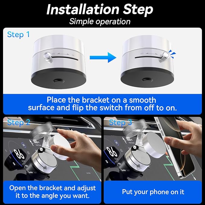 2025 Upgrated Vacuum Suction Magnetic Phone Holder, Retractable Strong Suction Cup Magnetic Hands-Free Car Cellphone Mount Foldable Car Phone Stand for Car/Mirror/Gym(Not Charge Phone)