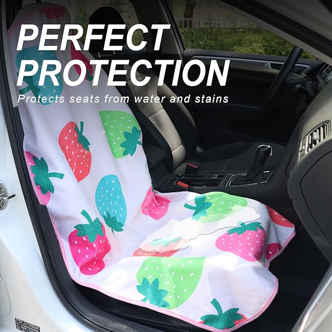 nbnhxnff Sweat Towel Car Seat Cover Protector Front Seats for Gym Workout, Running, Swimming, Beach and Hiking, Waterproof Universal Seat Cover for Car, Trucks, Van & SUV (Strawberry, 1pcs Front Seat)
