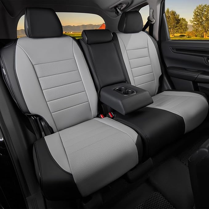 HKZ Fit CRV Car Seat Covers Full Set for Honda CR-V 2023 2024 2025 2026 CRV LX;EX;EX-L;Sport;Touring;Special Edition & Hybrid Model - Leather (Black/Gray)