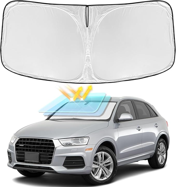 for Audi Q3 2013-2018 Windshield Sun Shade - 4 Layers Car Sunshades for Front Windows Shade Cover Custom Fit Q3 Sun Visor 240T Retractable Shade Blocks UV Rays Car Accessories
