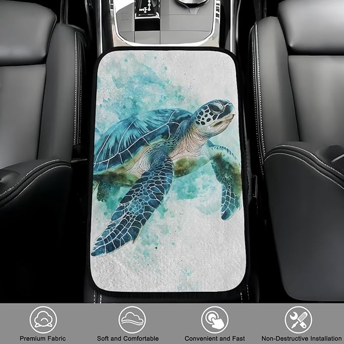 Bulopur Turtle Print Center Console Cover Warmth Armrest Console Cover Flannel Warmth Auto Armrest Console Cover Protect from Pet Claws Thickened Universal Fit for Auto Truck Van SUV