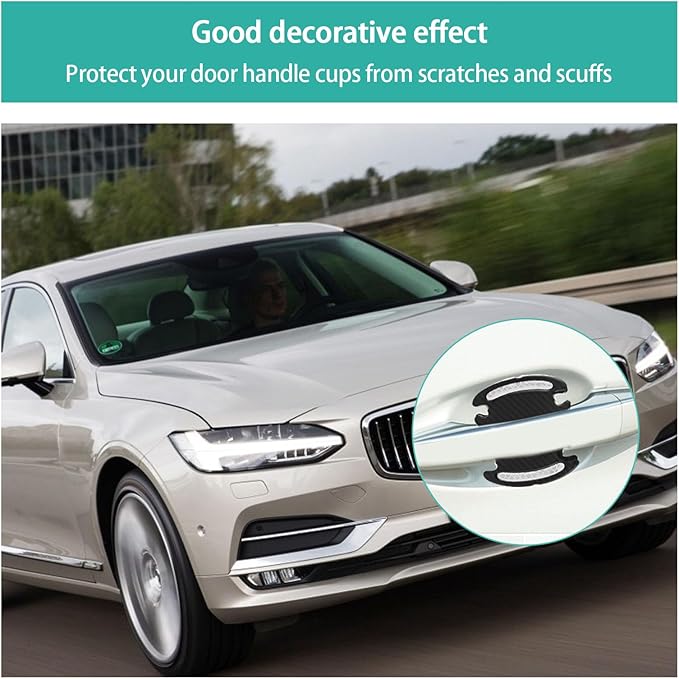 Augeny 4 Reflective Stickers, 3D Carbon Fiber Door Handle Guard, Anti-Scratch Bowl Protective Film for Most Cars (White)
