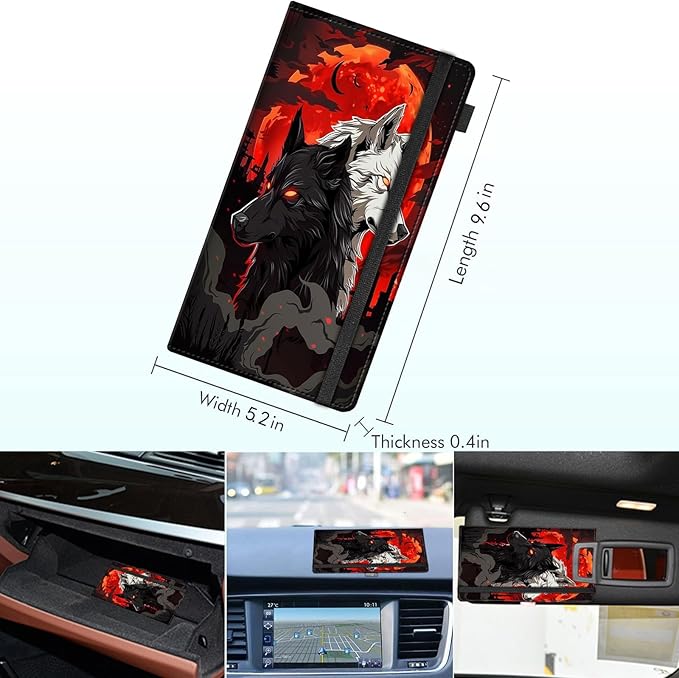 RAUEDWDJS Car Registration and Insurance Holder,Leather Vehicle Glove Box Organizer Wallet Case for Driver's License,ID Key Information Cards-Moonwolf