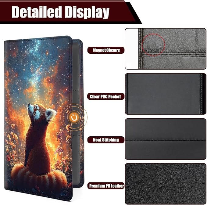 Car Document Holder with Magnetic Shut, Car Registration and Insurance Card Holder, Vehicle Glove Box Organizer Documents, Driver License, Auto Paperwork Organizer Wallet, Raccoon Gazing The Universe