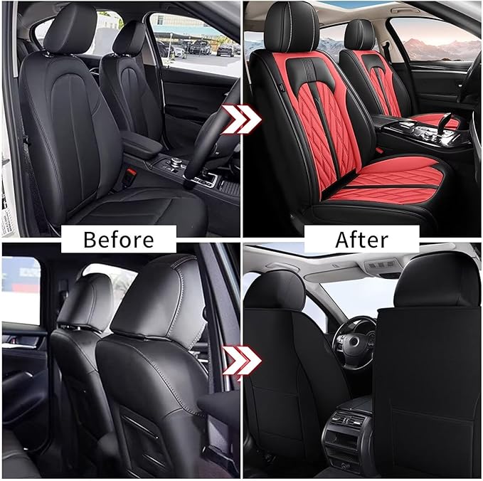 TTX LIGHTING Car Full Set Seat Covers Fit for Infiniti QX60 2014-2020 Leather Seat Covers Breathable Waterproof Seat Protectors Seat Cushion with Airbag Compatible(5 Seats,Black&Red)