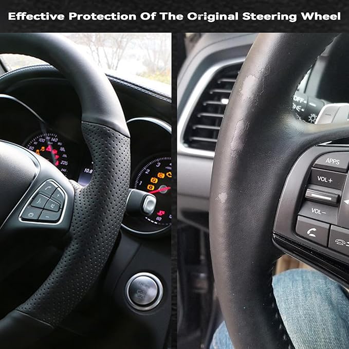 Leather Steering Wheel Cases Car Steering Wrap Stitch Steering Wheel Cover Fit for Hyundai Elantra 4 2016-2018 Solaris 2017 Accent 2018,Blue