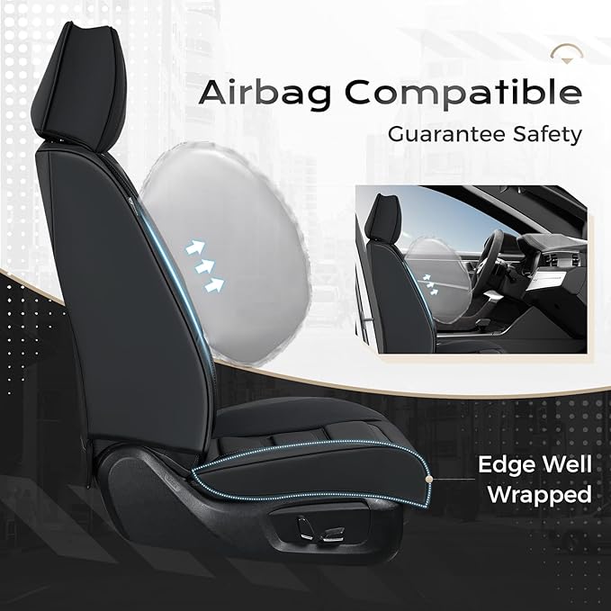 Coverado Car Seat Covers, Front Covers for Cars, Car Seat Cover Front Seats, Automotive Seat Cover, Waterproof, Leather Car Seat Cushion, Universal Interior Covers Seat Protectors for Most Cars Black