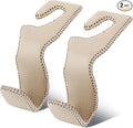 Car Seat Hooks for Purses and Bags, 2 Pack Car Purse Holder for Grocery Bag Handbag Clothes, Metal Headrest Hooks Covered by Leather, Beige