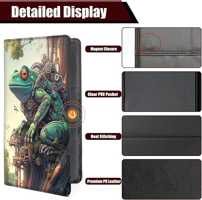 Car Registration and Insurance Holder, PU Leather Auto Document Holder for Men&Women, Vehicle Glove Box Compartment Organizer with Magnetic Shut for Driver's License, Mechanical Frog Pattern
